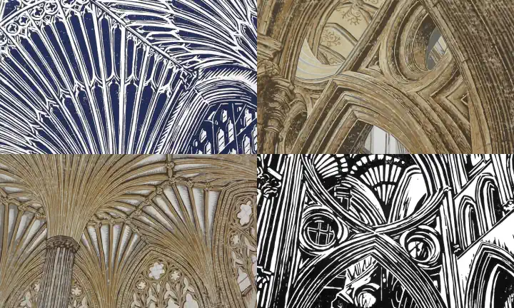 Linocut prints of medieval architecture