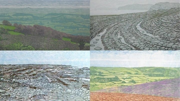 Linocut prints of landscapes