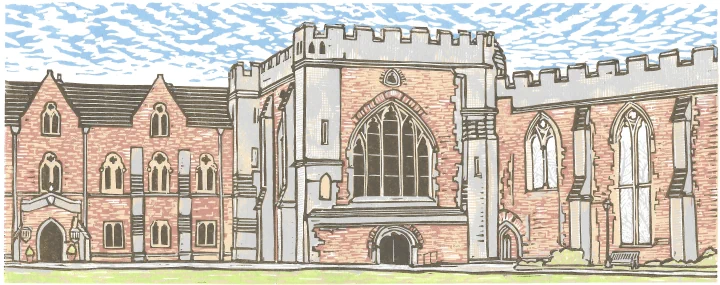 Linocut print of the Bishop's Palace